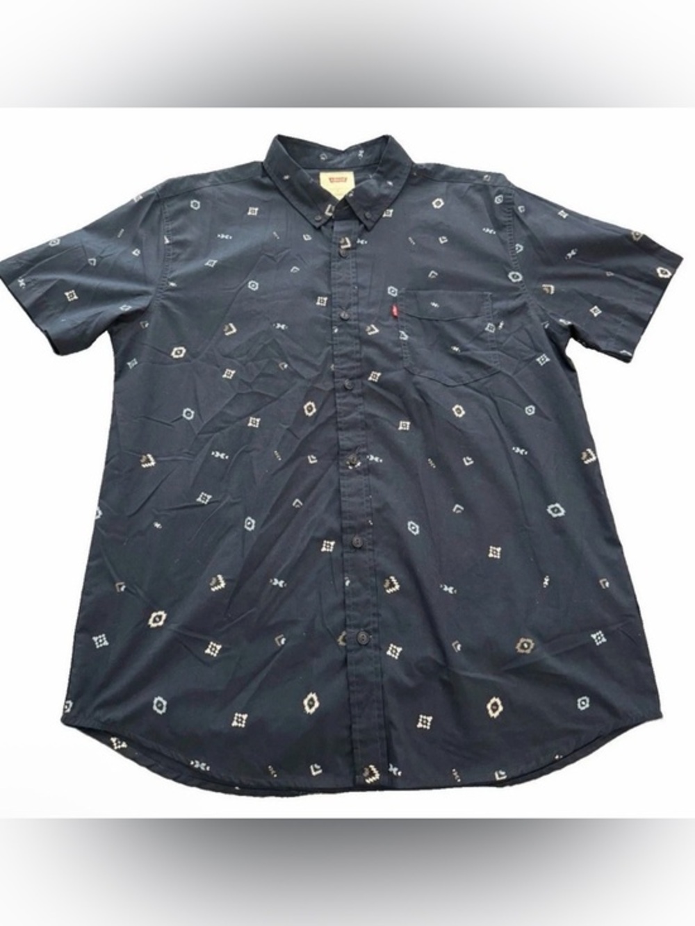 Levi’s Men's Short Sleeve Cotton Blend  Button Down Shirt Navy Blue Size Large